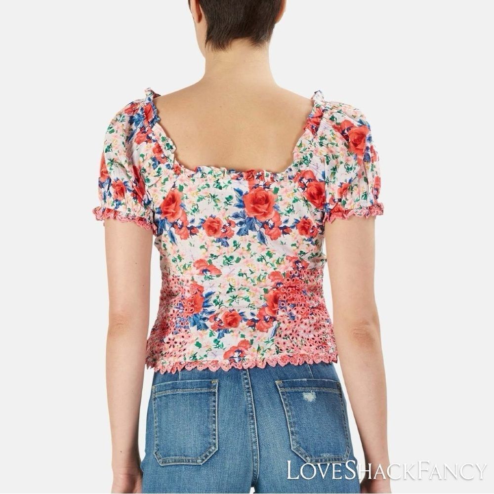 LoveShackFancy **NWT** Bryant Ruffle Trim Button Front Top in Rush of Red Floral - Picture 4 of 16
